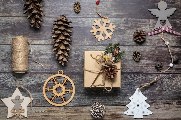 Craft gift box and festive Christmas decorations from natural materials