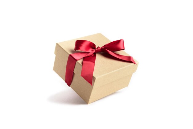 Craft gift box with red ribbon bow