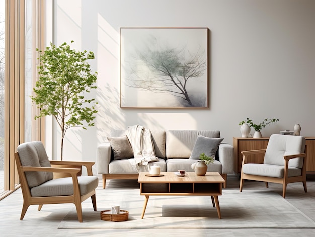 Craft a highquality image of a Scandinavianstyle living room