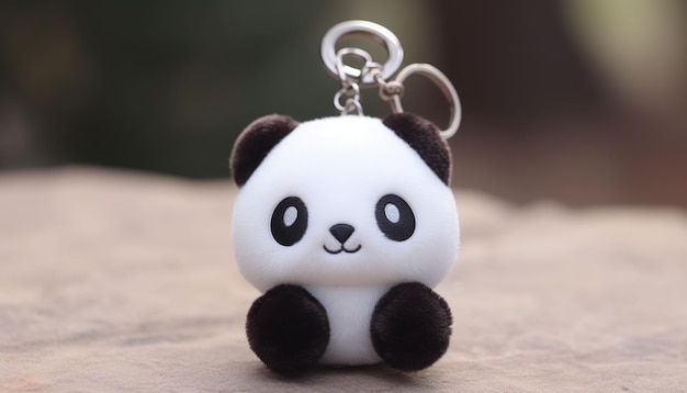 Craft a keychain featuring a small 3D panda with LED eyes that light up It could serve as a stylish and functional accessory