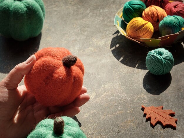 Craft materials for knitting and pumpkin