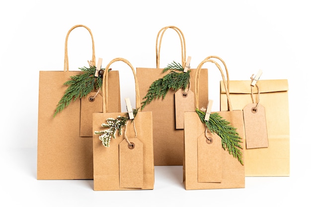 Craft paper bags with paper tags