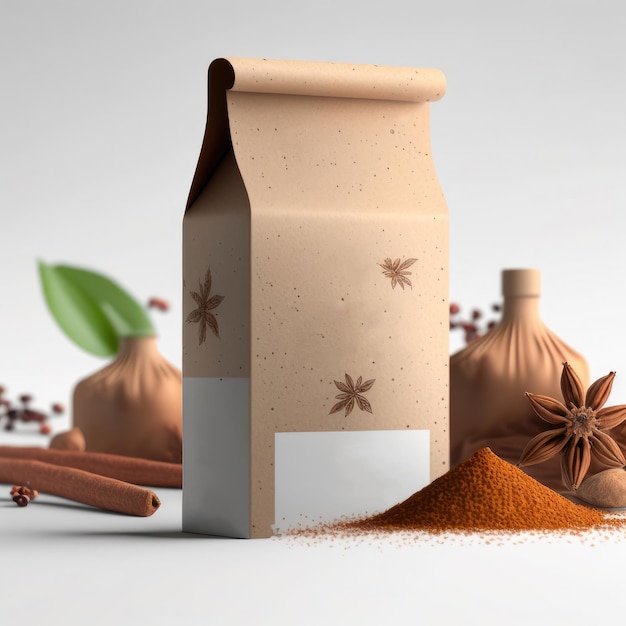 A craft paper spice bag. product mockup. eco packaging. food packaging. ai generated