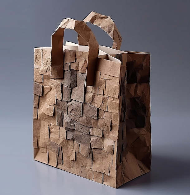Craft shopper on a gray background Shopping bag made from recycled paper Generative AI