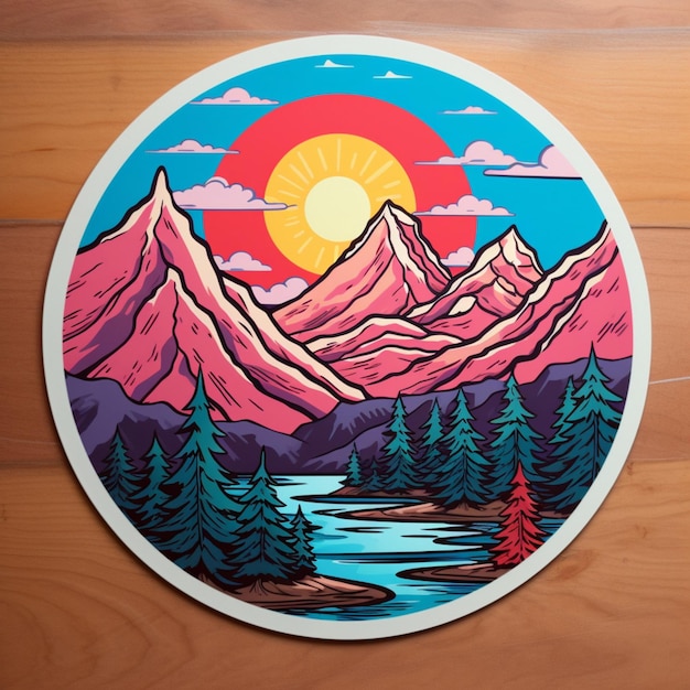 Craft a sticker showcasing a majestic mountain range