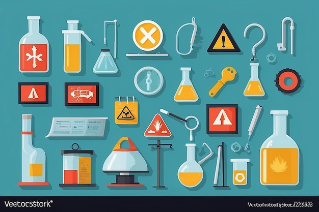 Photo craft a vector graphic of safety signs and symbols prominently displayed throughout the lab vector illustration in flat styleexperiments