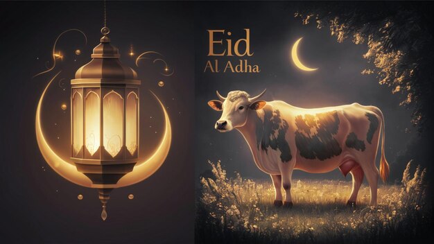 Photo crafted eid al adha greeting card featuring a stunning illustration
