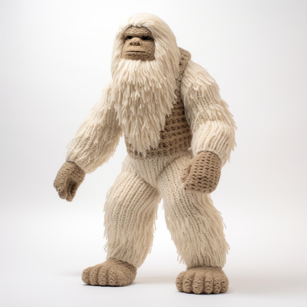 Crafted Knitted Sasquatch Sculpture On White Background