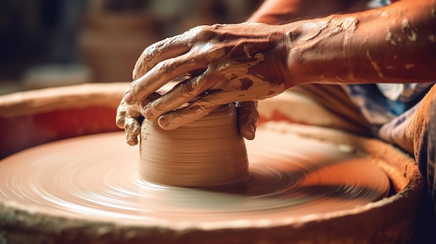 Crafting art the potter's hands at work generative ai