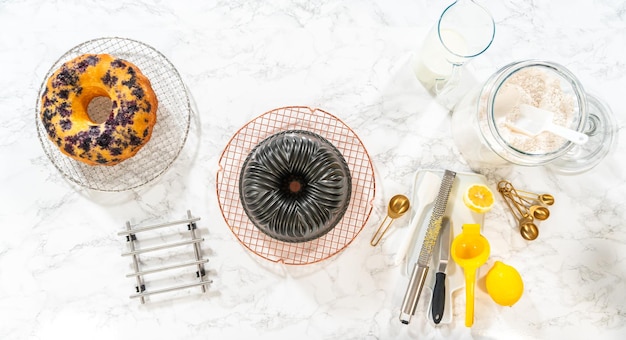 Crafting lemon blueberry and vanilla bundt cakes