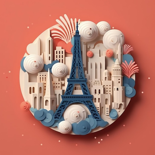 Crafting Liberty Minimalistic 3D Paper Cut Craft Illustration for Bastille Day