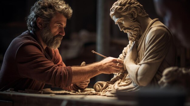 Crafting lifelike marble statue of esteemed figure by roman sculptor