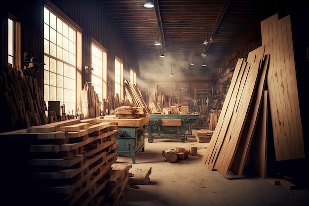 Crafting workshop met houten planken voor het vervaardigen van producten uit hout