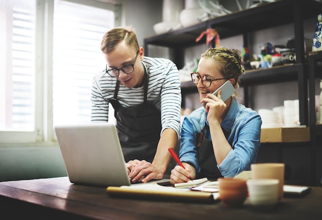 Craftsman Browsing Laptop Connection Technology Concept