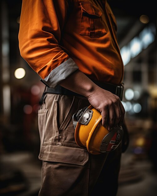 A craftsman holding a safety helmet