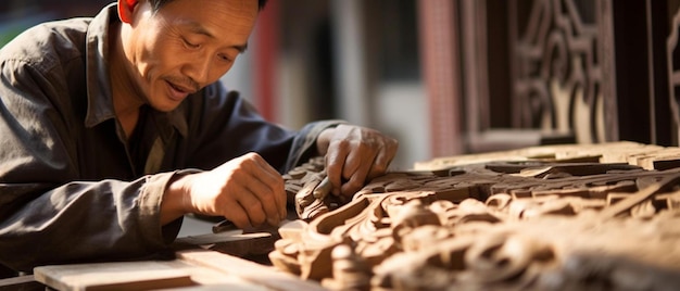 Photo a craftsman inspects his handiwork