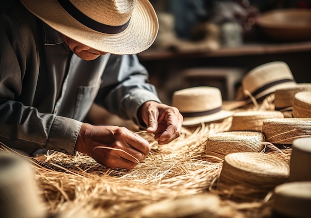 Craftsman making straw hats Handmade Traditional crafts AI generated