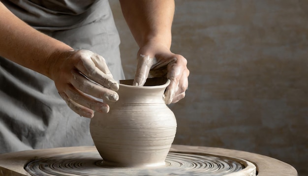Руки ремесленника формируют элегантную глиняную керамику