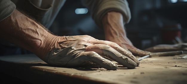 Craftsman at Work Detailed View of Real Human Fingers