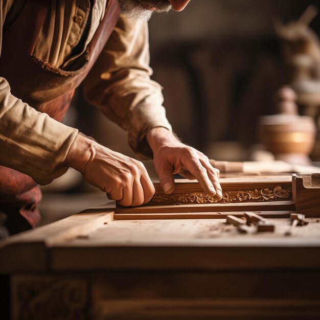 Craftsman39s Precision CloseUp of CabinetMaker Skillfully Working with Wood