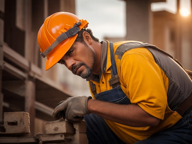 The craftsmen wear yellow hats and blue uniforms within a small factory