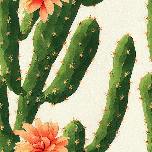 Crafty Cactus in a Pot Watercolor Illustration with Detailed Drawing on Craft Paper Pattern