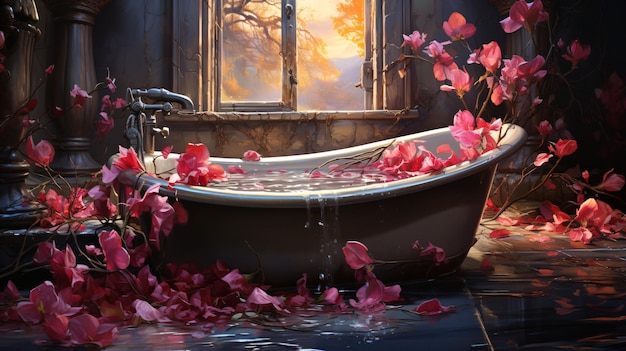 Craig Mullins Influence Rose Petals versierde badkuip scène