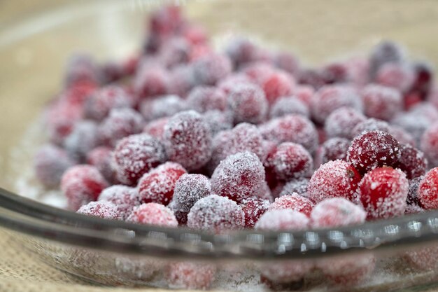 cranberries covered with white sugar candied cranberry with sugar