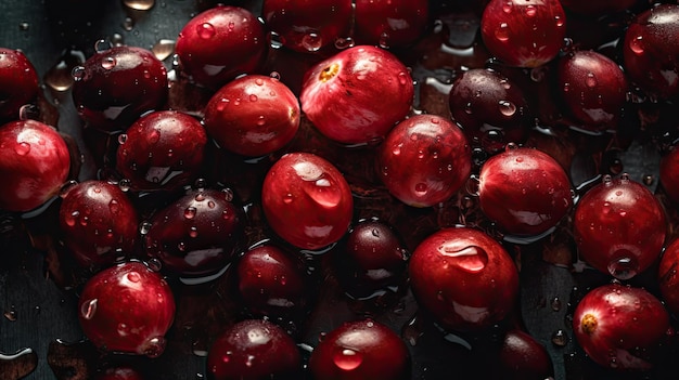 Cranberries in a pan with water droplets on them