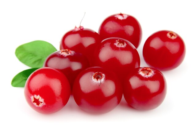 Cranberries on a white background close up