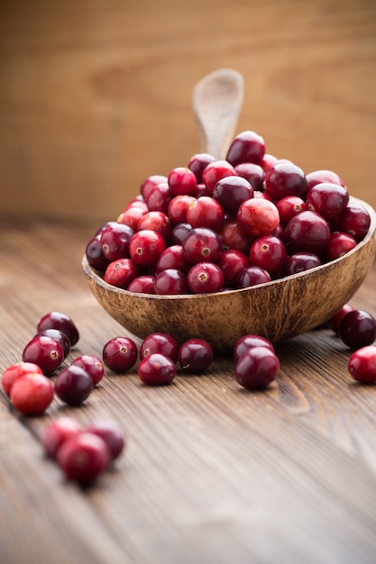 Cranberries in wooden bowl