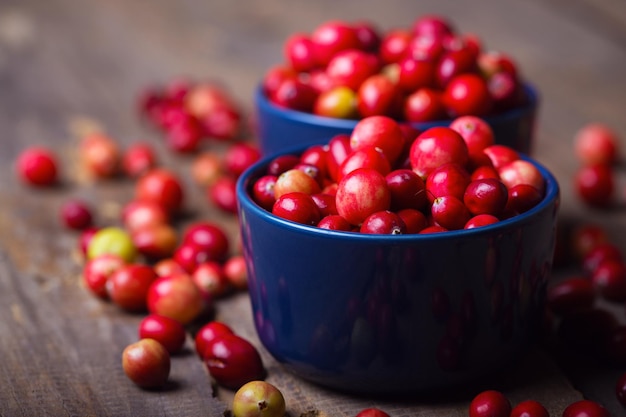 Cranberries on a wooden table