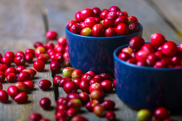 Cranberries on a wooden table