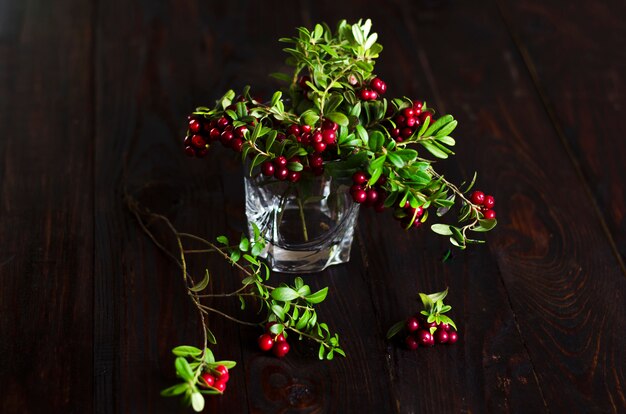 cranberry branch in glass jar