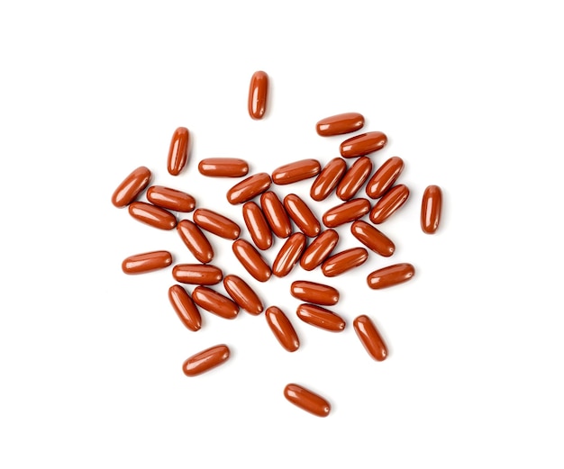 Cranberry-capsules knoflook-extractpillen kruidencapsules geïsoleerde pijnstillers sedatieve pillen verpakking Cranberry-medicijnpoedercapsules op witte achtergrond bovenkant