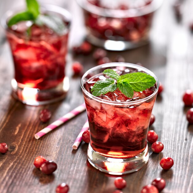 Cranberry cocktail with mint garnish