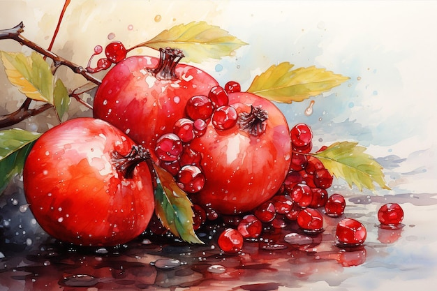 Cranberry fruit watercolor painting