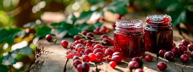 Cranberry jam in a jar Selective focus