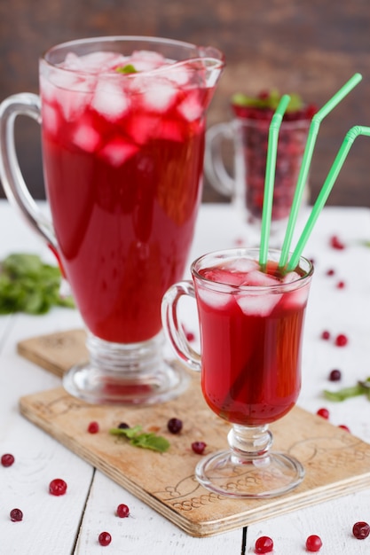 Cranberry juice in glasses on a table