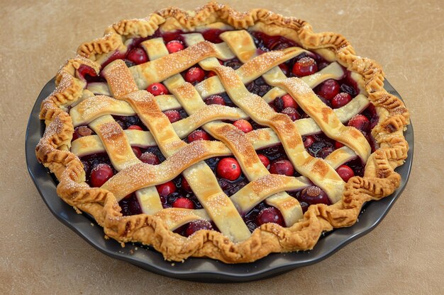 A cranberry and orange pie with a lattice crust