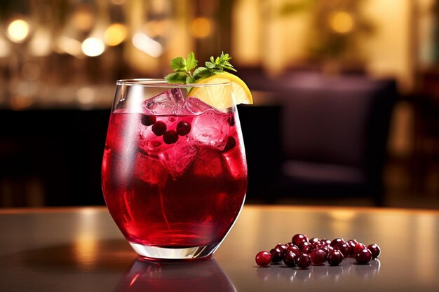 Cranberry sap geserveerd in een trendy cocktailbar