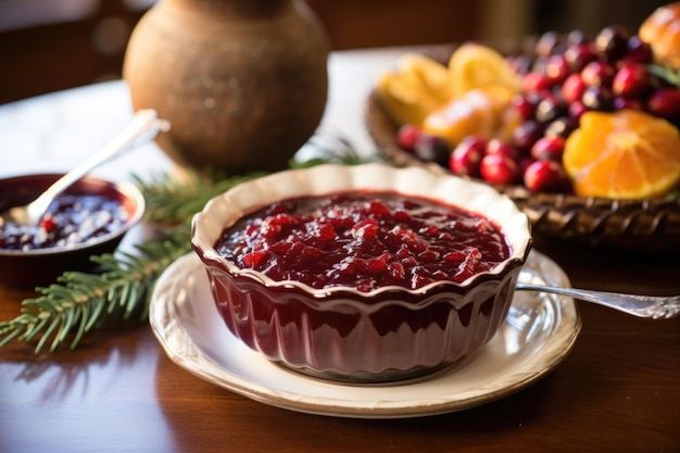 Cranberry sauce in a bowl on holiday setup