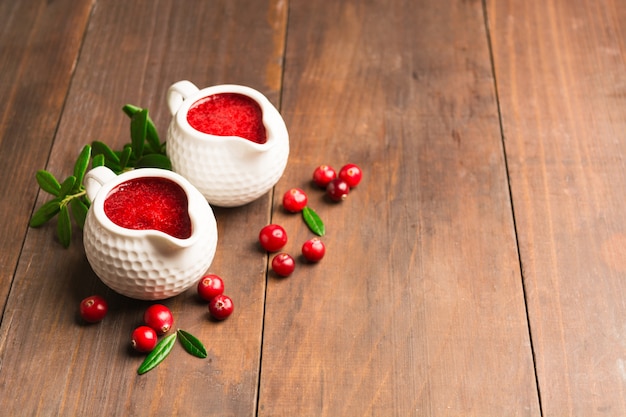 Cranberry sauce in ceramic saucepan