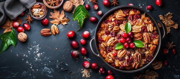 Cranberry and Walnut Casserole in Pan