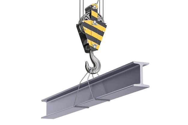 Crane hook with channel Hbeam 3D rendering