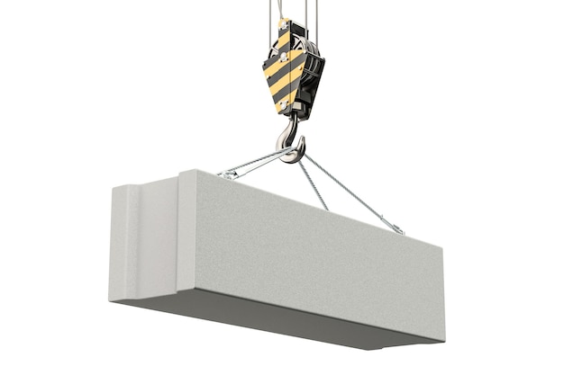 Crane hook with foundation concrete block 3D rendering