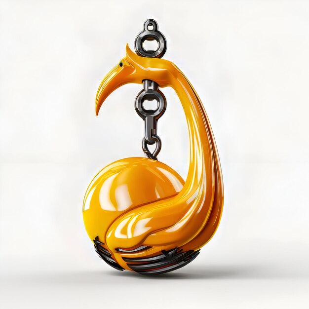 Crane hook with yellow helmet on white background 3d illustration