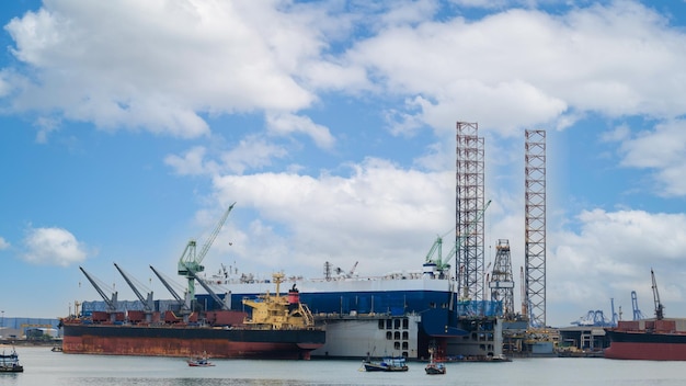 Cranes at the famous shipyard repiaringmaintenance on the sea thailand