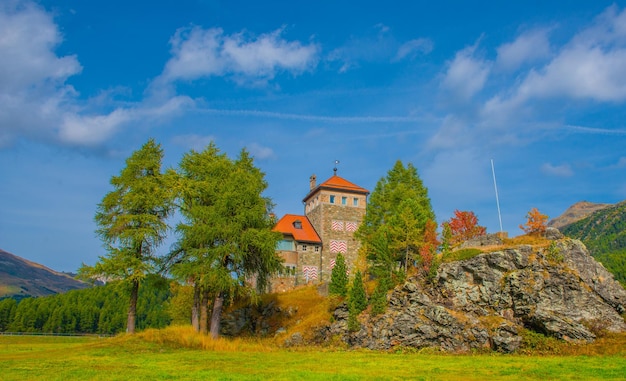 Crap da Sass Castle on Lake Silvaplana