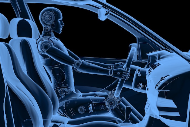 Crash test with 3d rendering x-ray dummy in car